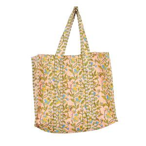 Quilted Cotton Handprinted Reversible Large Multicolor Floral Tote Bag Uwu <3